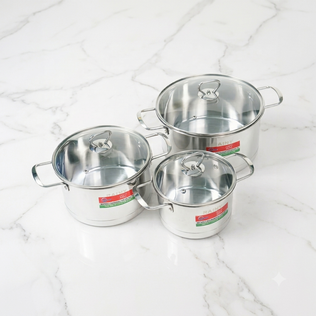 BỘ 3 NỒI INOX THÂN ĐỨNG RAINY (RN 636DK)